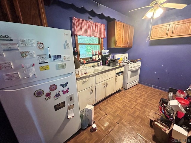128 15th St, New Florence, PA 15944 - kitchen featuring white appliances, ceiling fan, and light countertops