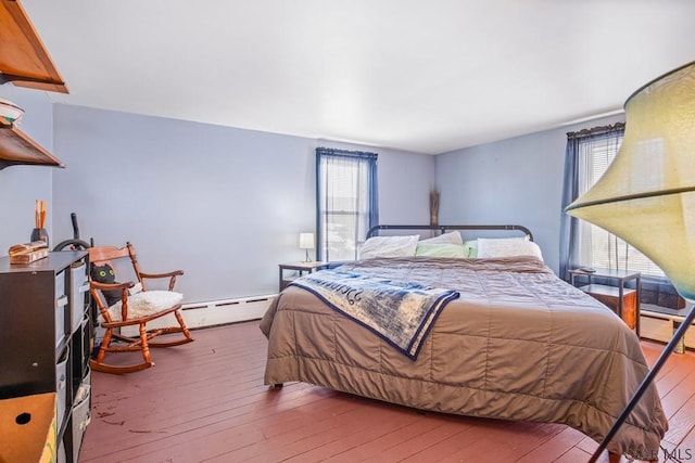 bedroom featuring hardwood / wood-style flooring and baseboard heating