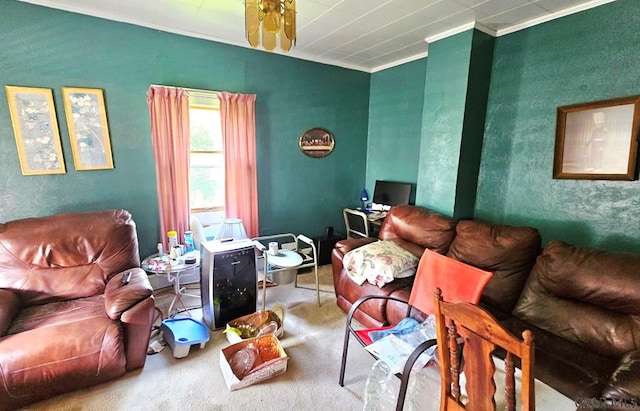 318 Vaughn St, Johnstown, PA 15906 - living room featuring carpet floors, ornamental molding, and a desk