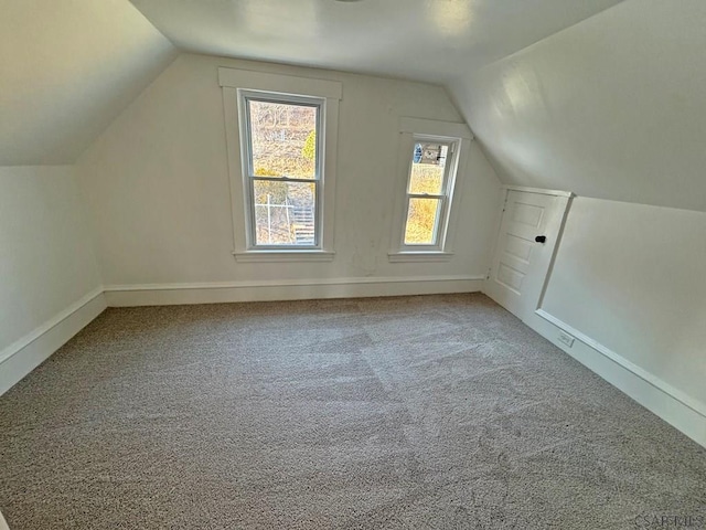 additional living space with vaulted ceiling and carpet flooring