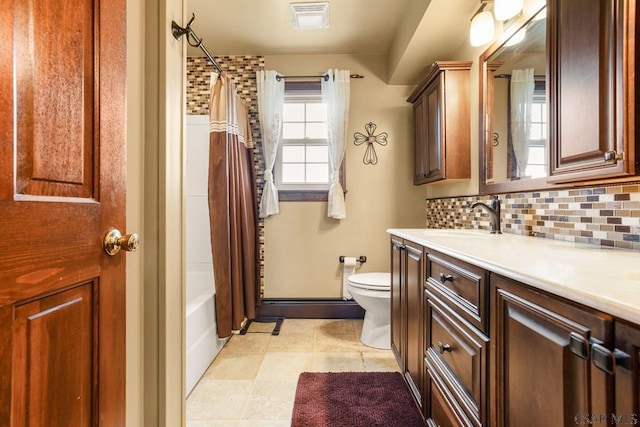 258 Samuels Rd, Somerset, PA 15501 - full bathroom with vanity, decorative backsplash, and shower / bath combination with curtain