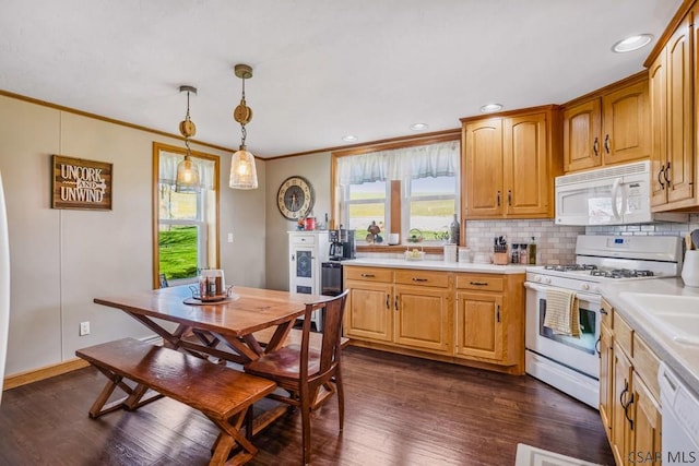 1139 Chickentown Rd, Somerset, PA 15501 - kitchen with backsplash, a wealth of natural light, white appliances, and light countertops