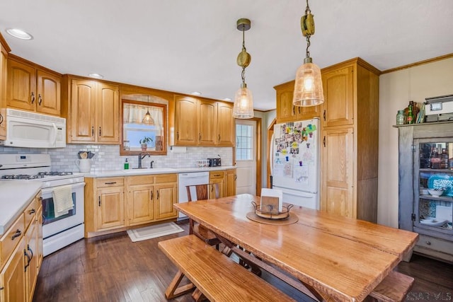 1139 Chickentown Rd, Somerset, PA 15501 - kitchen featuring light countertops, tasteful backsplash, a sink, and white appliances