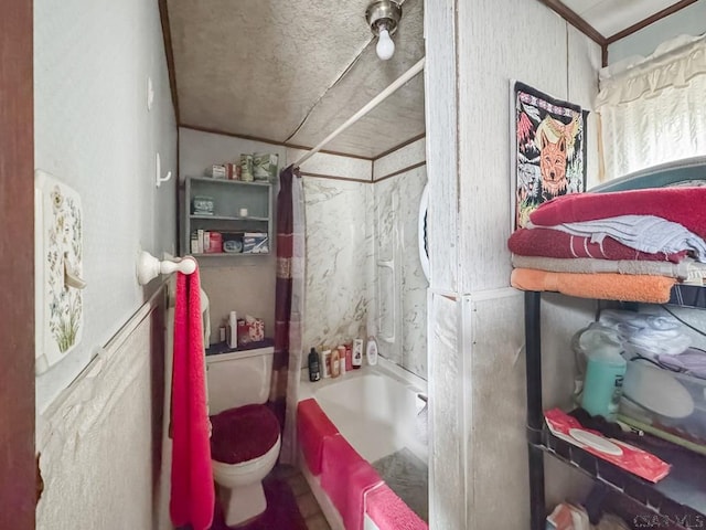 2005 Puritan Rd, Portage, PA 15946 - full bath with toilet, shower / bath combo, and ornamental molding