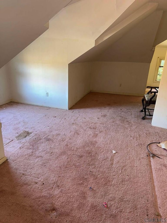 additional living space featuring light carpet and vaulted ceiling