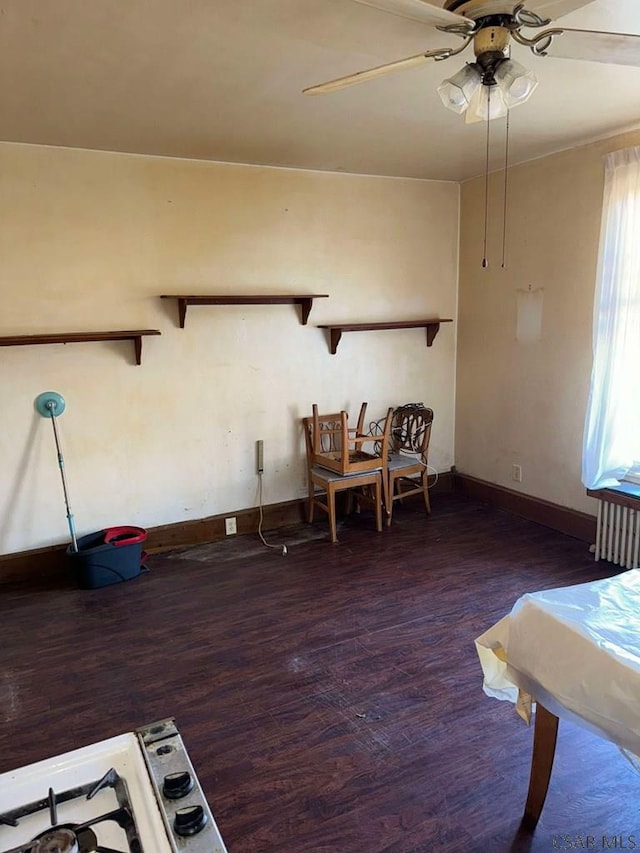 miscellaneous room featuring dark wood-type flooring and ceiling fan