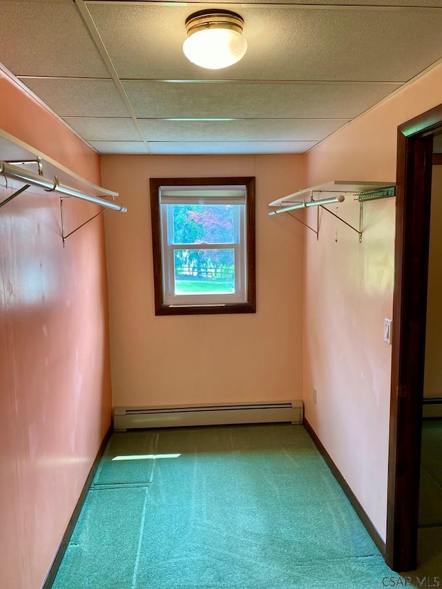 104 Erin Rd, Johnstown, PA 15905 - spacious closet featuring carpet flooring, baseboard heating, and a drop ceiling