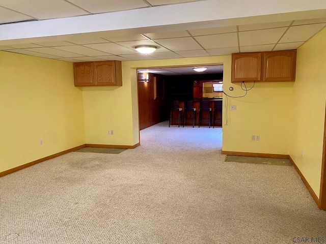 104 Erin Rd, Johnstown, PA 15905 - finished basement featuring light colored carpet, baseboards, a drop ceiling, and bar area