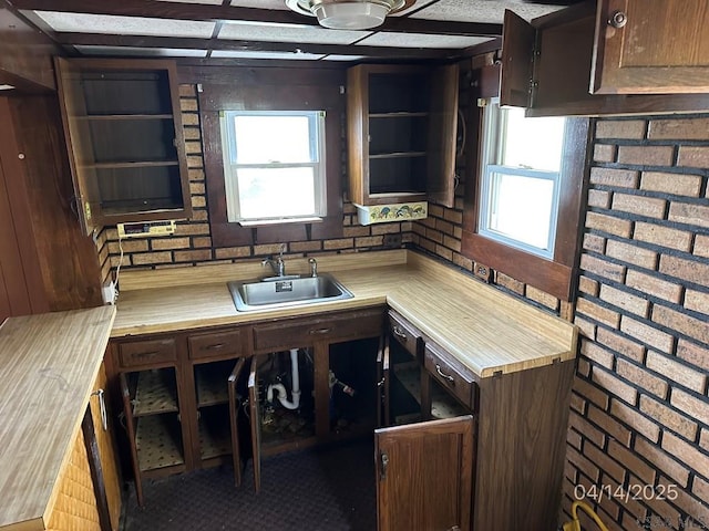 298 Lunen St, Johnstown, PA 15902 - kitchen featuring a sink, open shelves, dark brown cabinets, and light countertops