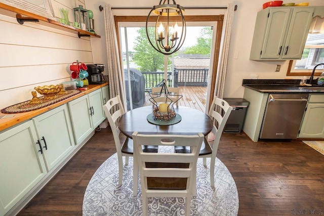 1501 Maplehurst Dr, Somerset, PA 15501 - dining room featuring a chandelier and dark wood-style flooring