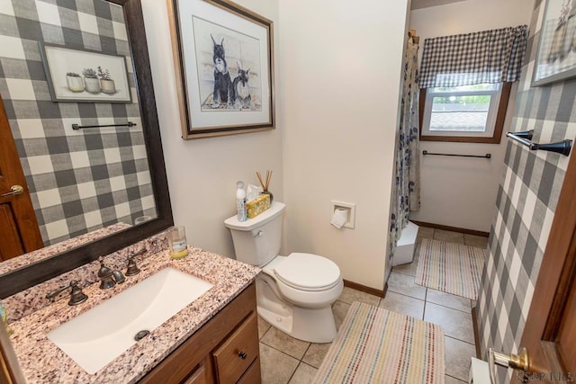 1501 Maplehurst Dr, Somerset, PA 15501 - full bathroom featuring toilet, vanity, tile patterned flooring, curtained shower, and baseboards
