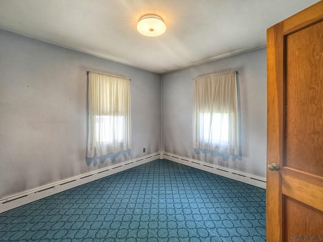 751 Pike Rd, Johnstown, PA 15909 - unfurnished room with dark carpet, plenty of natural light, and a baseboard radiator