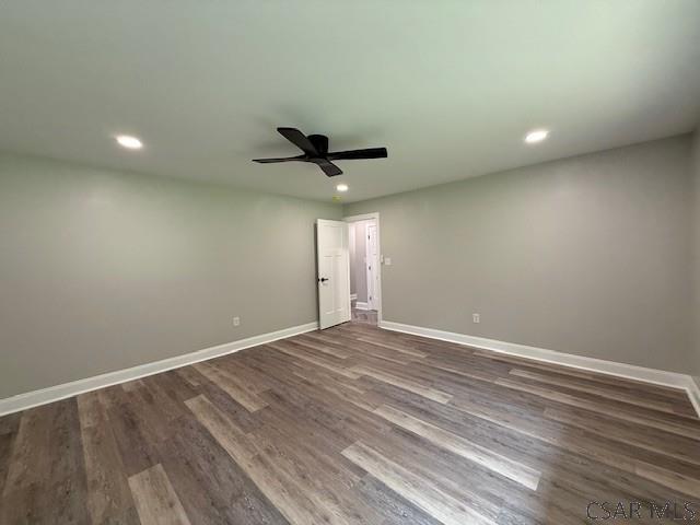 2200 Dundee Ln, Johnstown, PA 15905 - spare room with a ceiling fan, dark wood finished floors, baseboards, and recessed lighting