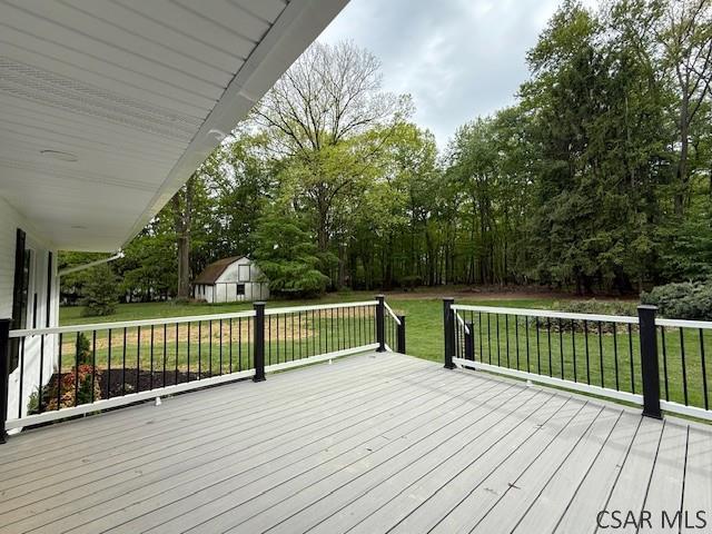 2200 Dundee Ln, Johnstown, PA 15905 - wooden terrace featuring a yard and an outdoor structure