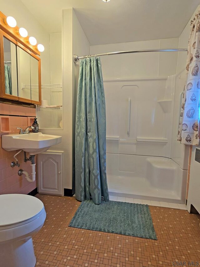 17 Grant St, Salisbury, PA 15558 - full bath with a shower with curtain, tile patterned floors, and toilet