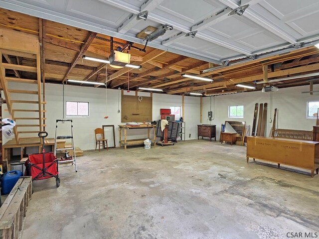 17 Grant St, Salisbury, PA 15558 - garage featuring a garage door opener and a workshop area