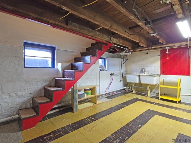 17 Grant St, Salisbury, PA 15558 - below grade area with stairs, tile patterned floors, and a sink
