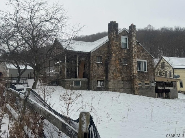 view of snow covered exterior