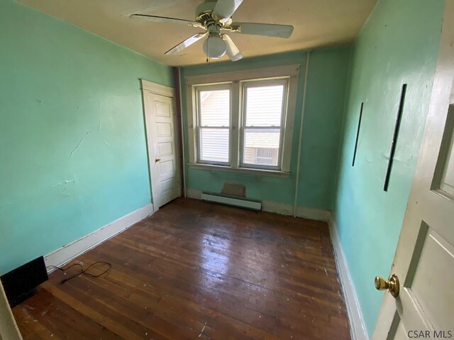 856-858 Ferndale Ave, Johnstown, PA 15905 - empty room featuring dark wood-type flooring, a baseboard radiator, and ceiling fan