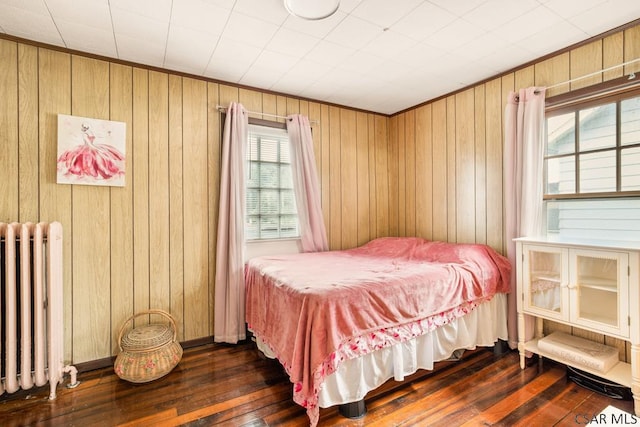 540 S Center Ave, Somerset, PA 15501 - bedroom featuring radiator heating unit, dark wood finished floors, multiple windows, and wooden walls