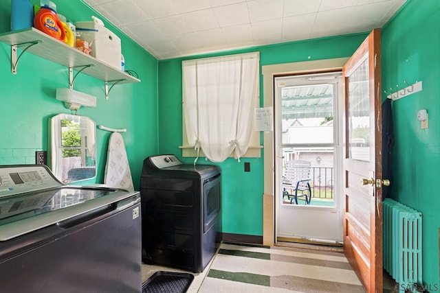 540 S Center Ave, Somerset, PA 15501 - laundry room featuring radiator, washer and dryer, and healthy amount of natural light