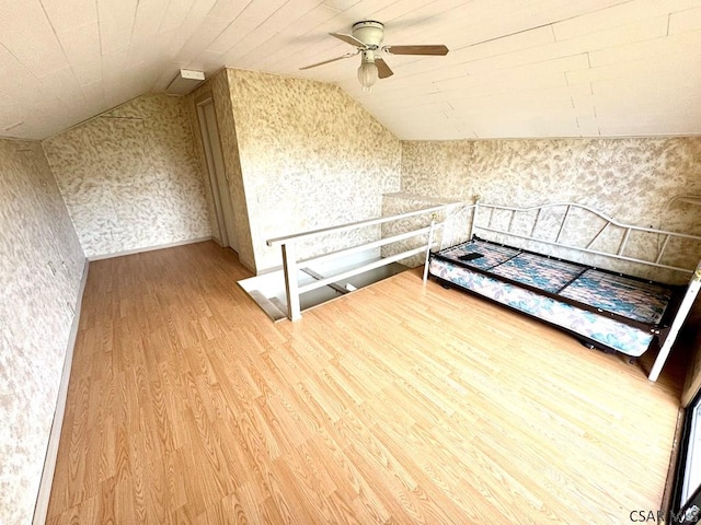 152 Aviator Ln, Friedens, PA 15541 - additional living space featuring lofted ceiling, wallpapered walls, light wood-style floors, and ceiling fan