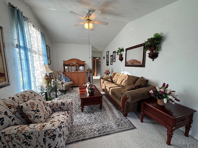 1040 Causeway Dr, Friedens, PA 15541 - carpeted living room featuring ceiling fan and vaulted ceiling