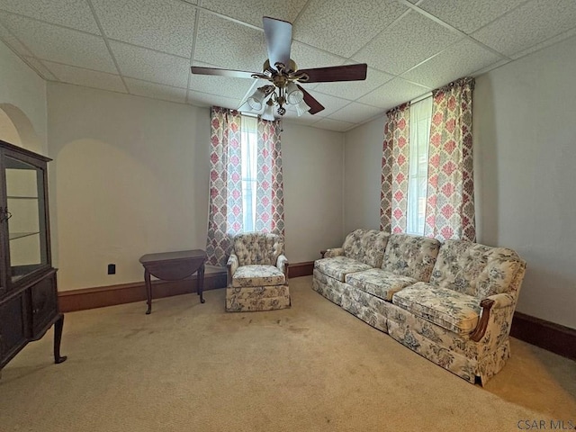 R1249 Main St, Johnstown, PA 15909 - living area with carpet flooring, ceiling fan, and a drop ceiling