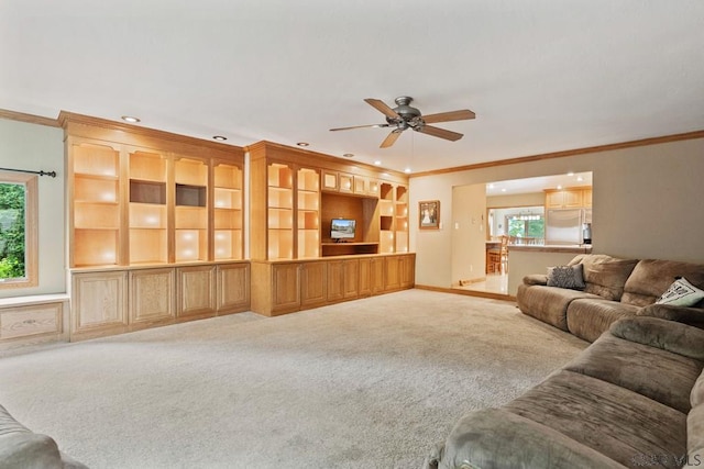 373 Hillside Ln, Somerset, PA 15501 - living room with crown molding, plenty of natural light, ceiling fan, carpet, and recessed lighting