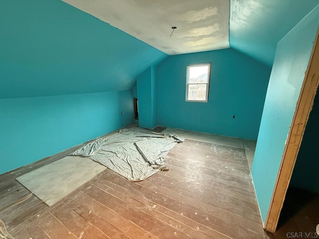 additional living space with lofted ceiling and hardwood / wood-style flooring