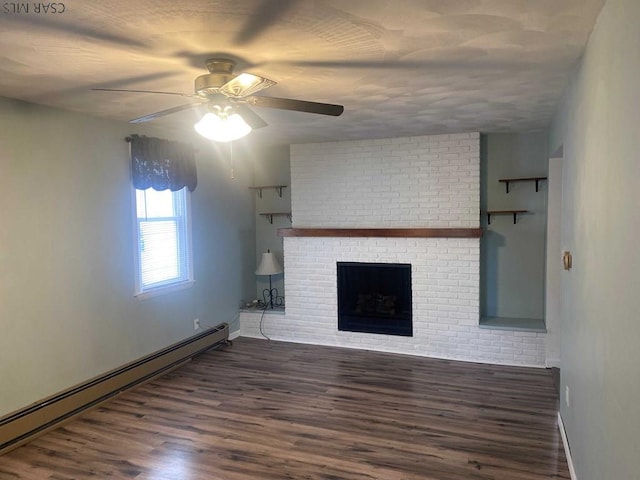 1210 Somerset Ave, Windber, PA 15963 - unfurnished living room featuring a baseboard heating unit, a ceiling fan, wood finished floors, and baseboards