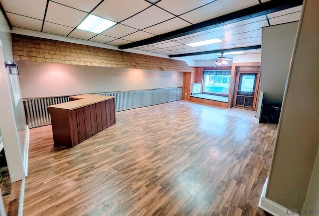 218 Center St, Meyersdale, PA 15552 - basement featuring wood finished floors, a ceiling fan, and a paneled ceiling