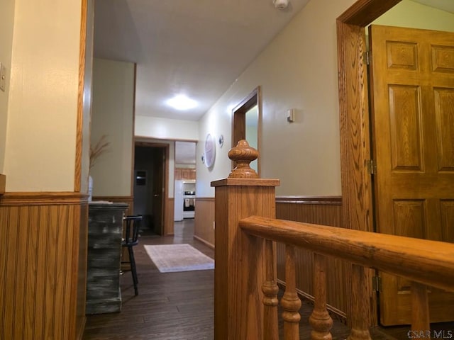 218 Center St, Meyersdale, PA 15552 - hallway featuring a wainscoted wall and dark wood finished floors