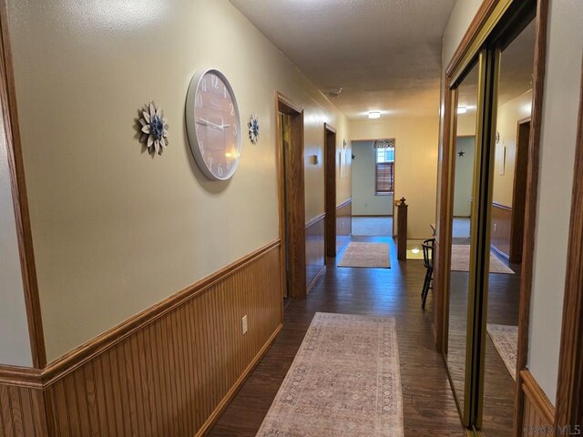 218 Center St, Meyersdale, PA 15552 - hall with a wainscoted wall and dark wood-type flooring