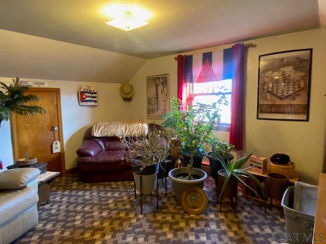 living room with vaulted ceiling