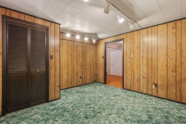 527 Patton St, Somerset, PA 15501 - finished basement with rail lighting, wood walls, and carpet flooring