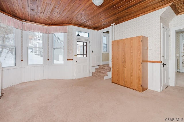 interior space with wood ceiling