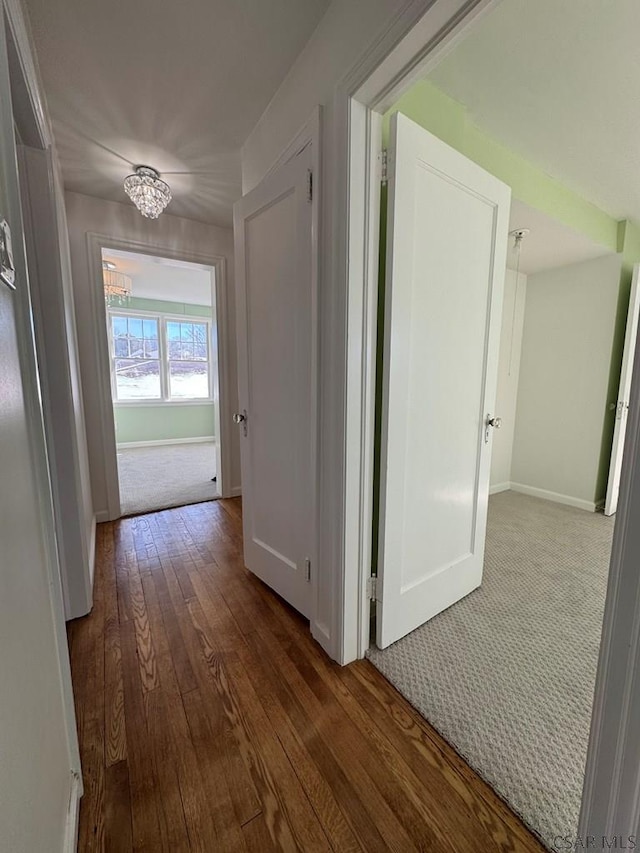 hall with dark wood-type flooring