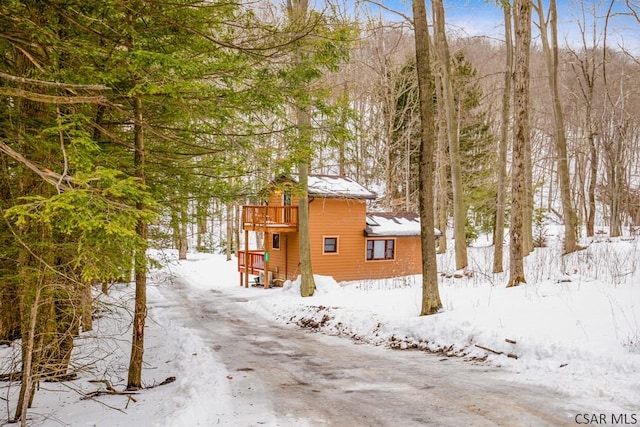 view of snow covered property