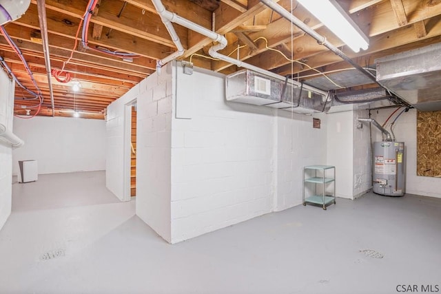 unfinished basement with gas water heater