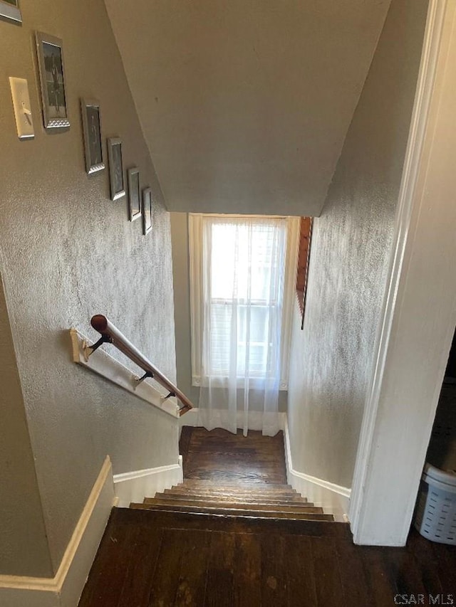 stairs featuring wood-type flooring