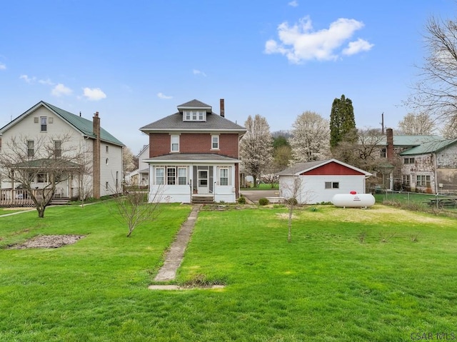 624 Oden St, Confluence, PA 15424 - rear view of property featuring a lawn, fence, and a chimney