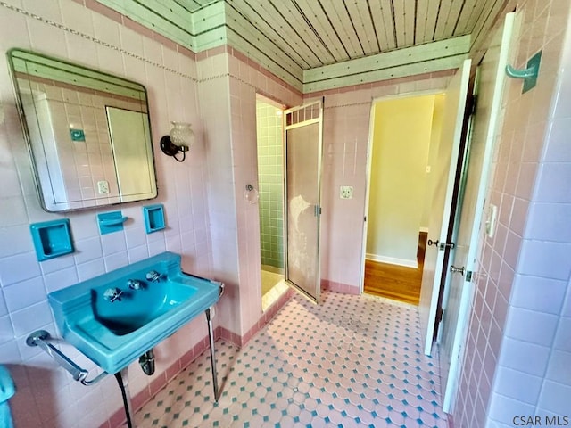 1502 Goucher St, Johnstown, PA 15905 - bathroom with wood ceiling and a shower stall