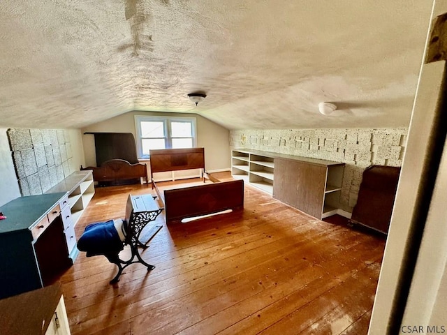 1502 Goucher St, Johnstown, PA 15905 - bedroom featuring wood-type flooring, lofted ceiling, and a textured ceiling