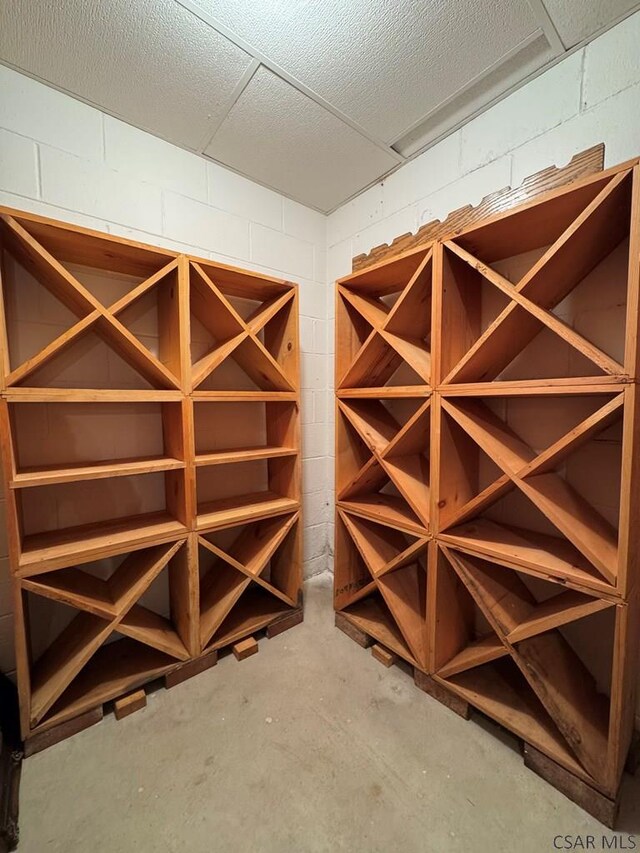 wine cellar with concrete flooring