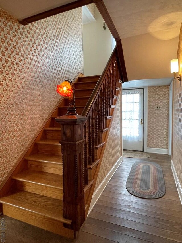 stairway with wood-type flooring