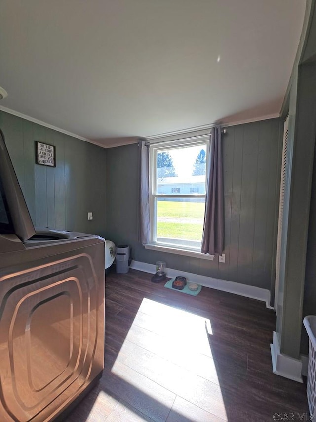 9285 Mason Dixon Hwy, Salisbury, PA 15558 - interior space featuring ornamental molding, dark hardwood / wood-style floors, and washer / dryer
