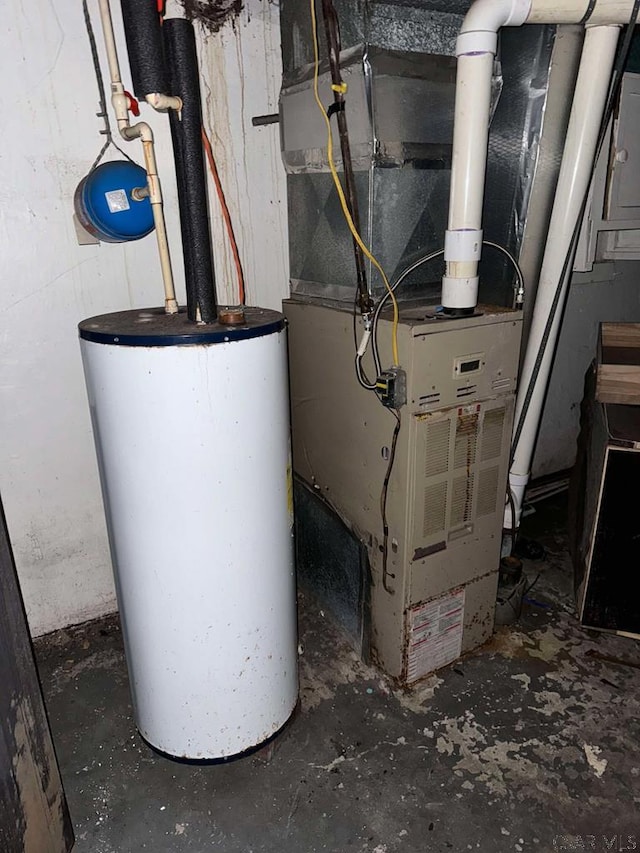 utilities featuring heating unit and gas water heater