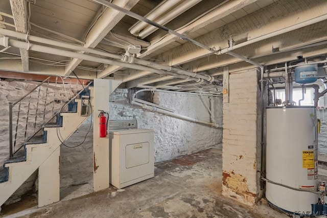 basement with washer / dryer and gas water heater