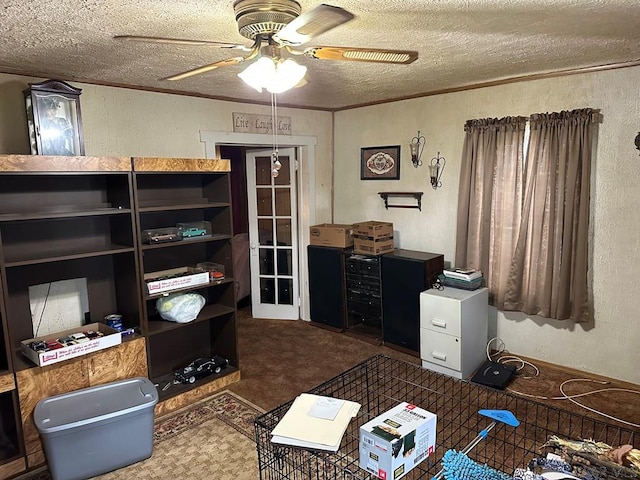 1008 Conemaugh Ave, Portage, PA 15946 - office space with a textured ceiling, ceiling fan, a textured wall, and carpet floors